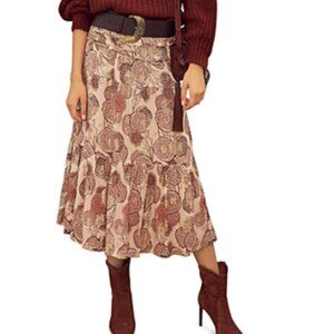 Ba&sh Heidi Printed Midi A-Line Skirt In Vieuxrose Size XS